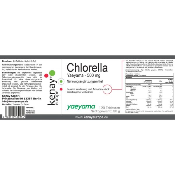 Chlorella Tabletten Etikett